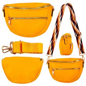 7267 MUSTARD LEATHER GRN PU X-BODY WAIST BAG W/INTERCHANGABLE