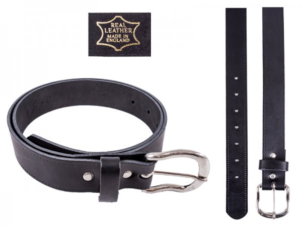 1.25" Black English Real Leather Belt Size S