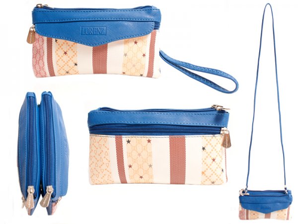 7802 BLUE Purse/Bag with Neck Strap & Front Flap