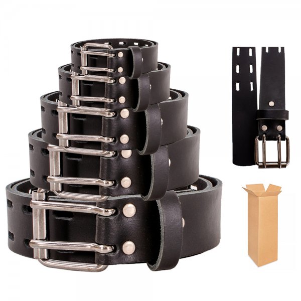 BLACK 1.5'' DOUBLE PRONG & PUNCH HOLE ALL-SIZE BELT BOX OF 12