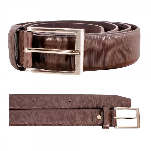 2735 BROWN 1.25'' MEDIUM WOOD EMBOSSED W/SILVER BUCKLE BELT