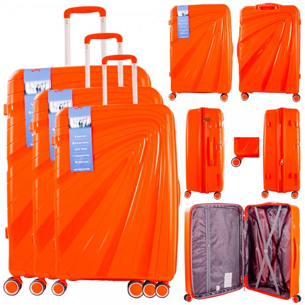 T-HC-PP03 ORANGE SET OF 3 TRAVEL TROLLEY SUITCASE