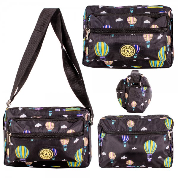 LL-157B BLACK W/HOT AIR BALLON 4 ZIP SHOULDER BAG