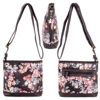 5717 WHITE FLORAL PU TOP ZIP X-BODY/SHOULDER BAG