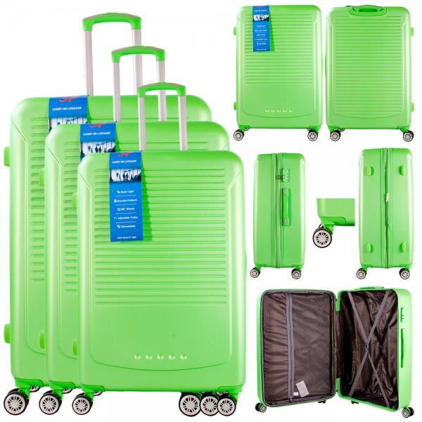 T-HC-16 LIME GREEN SET OF 3 TRAVEL TROLLEY SUITCASE