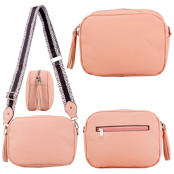 JBFB457 PINK PU DOUBLE ZIP FASHION X-BODY SHOULDER BAG