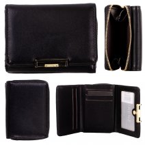 7259 BLACK PU TRIFOLD WALLET PURSE W/MULTIPLE CARD SECTION