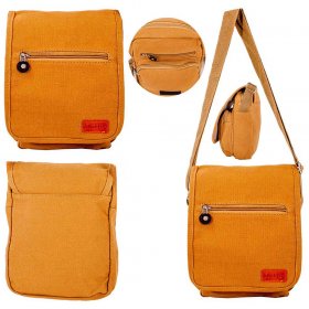 LL-255 TAN CANVAS X-BODY SHOULDER BAG W/4 ZIPS