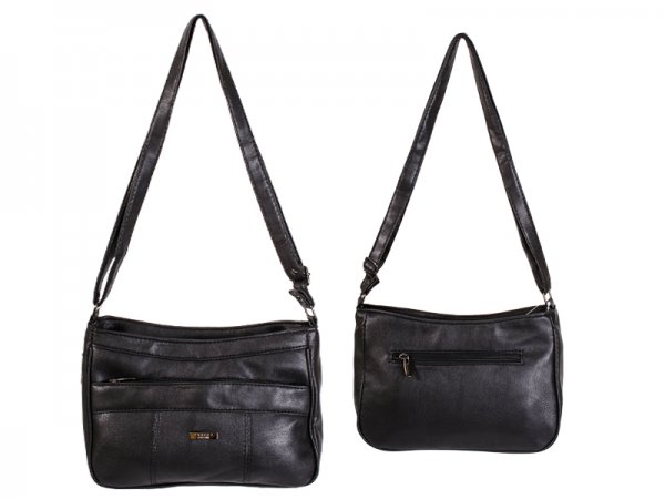 5881 Leather Grn PU Twin Top Zip Bag wt Frnt & Bck Black