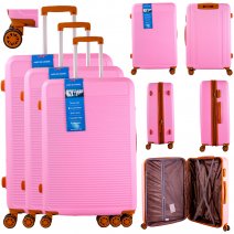 T-HC-17 PINK SET OF 3 TRAVEL TROLLEY SUITCASE