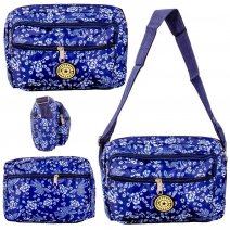 LL-157A NAVY WHITE FLOWER 4 ZIP SHOULDER BAG