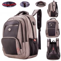 2657 GREY/BLACK 19'' PINSTRIPE POLYESTER BACKPACK W/PU PATTERN