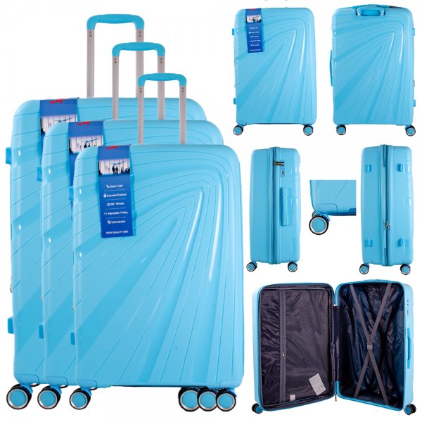 T-HC-PP03 LIGHT BLUE SET OF 3 TRAVEL TROLLEY SUITCASE