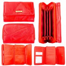 4617 RED MULTI-PATCH LEATHER PURSE W/MULTIPLE CARD SLOTS