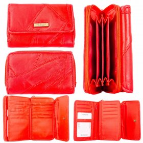 4617 RED MULTI-PATCH LEATHER PURSE W/MULTIPLE CARD SLOTS