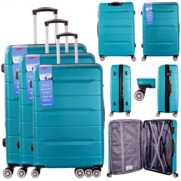 T-HC-24 GREEN SET OF 3 TRAVEL TROLLEY SUITCASE