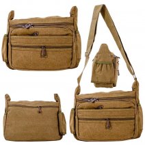 2562 GREEN CANVAS SHOULDER BAG W/6 ZIPS