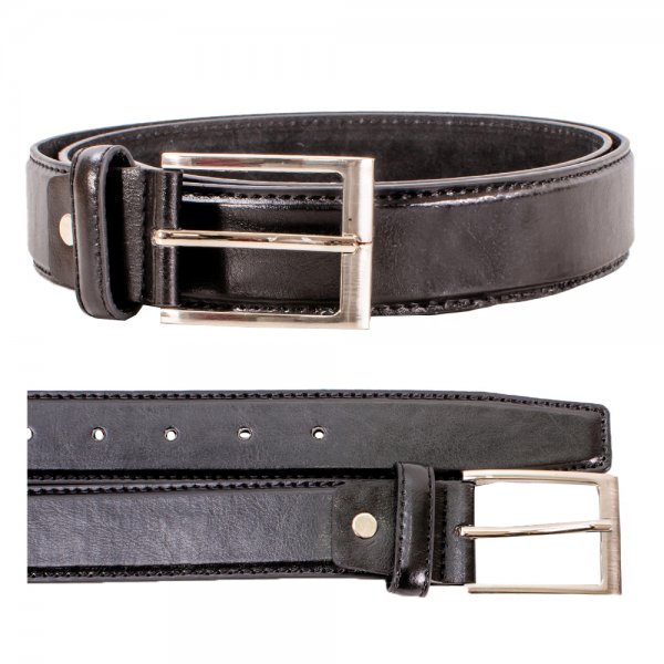 2736 BLACK 1.25'' 2XL SHINNY LEATHER GRAIN BELT W/SILVR BUCKLE