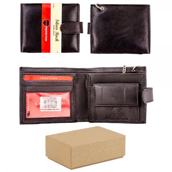 CW4 BLACK RFID LEATHER WALLET WITH CHAIN BOX OF 12