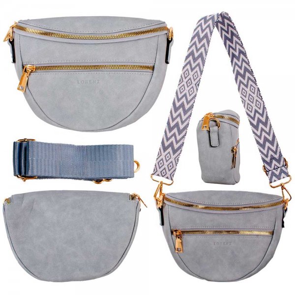 7267 DENIM LEATHR GRN PU X-BODY WAIST BAG W/INTERCHANGABLE STRAP