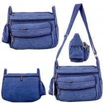 2562 NAVY CANVAS SHOULDER BAG W/6 ZIPS