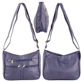 5702 NAVY LEATHER GRAIN PU TOP ZIP FASHION SHOULDER BAG W/4 ZIP