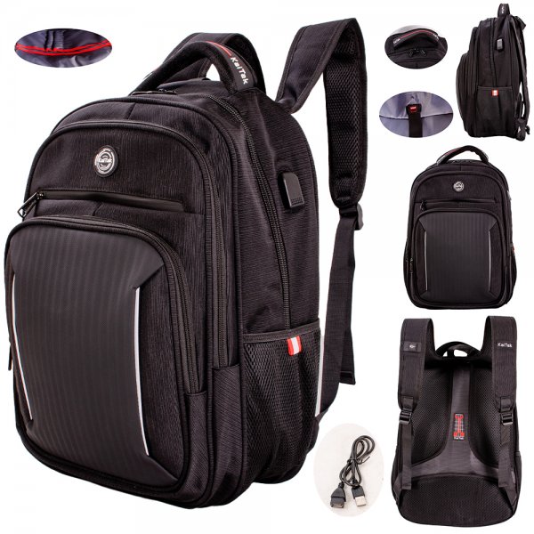 2656 BLACK/BLACK 19'' PINSTRIPE POLYESTER BACKPACK W/PU PATTERN