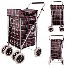 ST-SIX-01 BLACK/RED CHECK 6-WHEEL SHOPPING TROLLEY