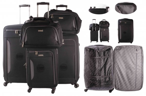 EV-437 BLACK SET OF FIVE TRAVEL TROLLEYS & BAG