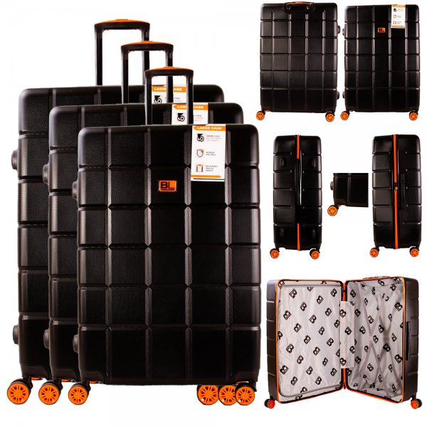 JB2074 BLACK/ORANGE SET OF 3 TRAVEL TROLLEY SUITCASE