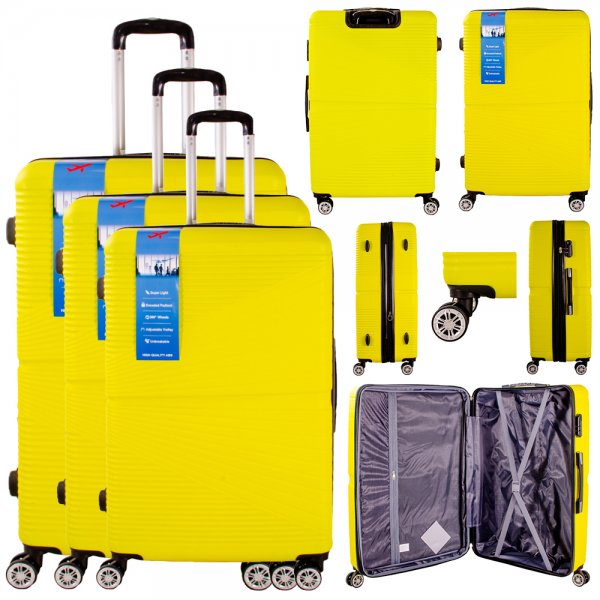 T-HC-12 YELLOW SET OF 3 TRAVEL TROLLEY SUITCASE