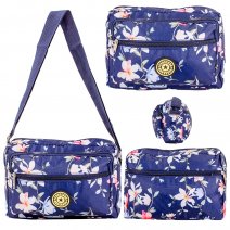 LL-157B NAVY FLORAL 4 ZIP SHOULDER BAG