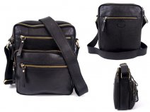 0803 BLACK F.Grn C.Hide Med. Unisx C-Bdy Bag wth 6 Zips