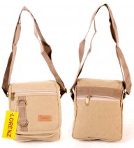 2541 CREAM Black X-Bdy Canvas Flapover Bag wth 5 Zip Pkts