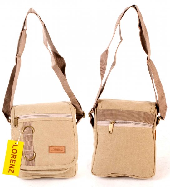 2541 CREAM Black X-Bdy Canvas Flapover Bag wth 5 Zip Pkts