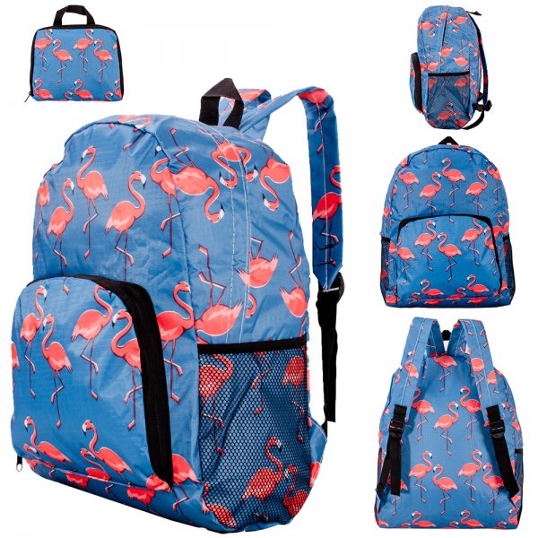 LL-98 BLUE PINK FLAMINGO FOLDABLE BACKPACK