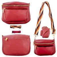 7268 BURGUNDY LEATHER GRN PU X-BODY WAIST BAG W/CHANGABLE STRAP