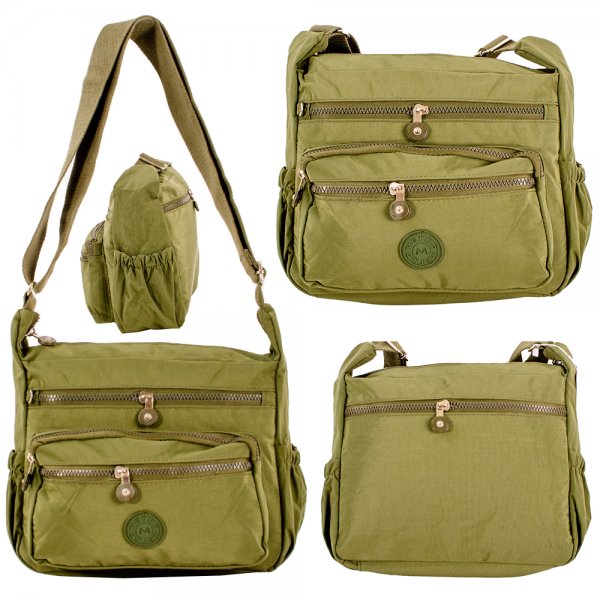 LL-250 GREEN 5 ZIP SHOULDER BAG