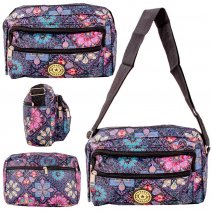 LL-157A BLACK FLOWER ART 4 ZIP SHOULDER BAG