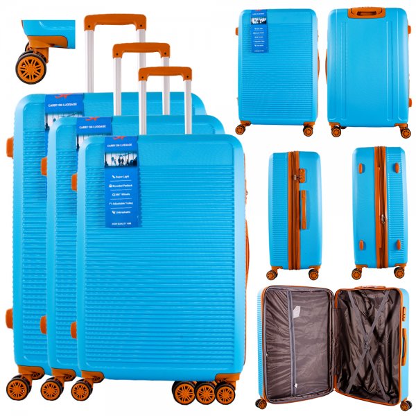 T-HC-17 LIGHT BLUE SET OF 3 TRAVEL TROLLEY SUITCASE