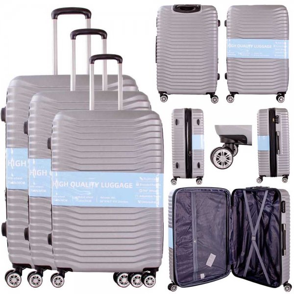 T-HC-26 SILVER SET OF 3 TRAVEL TROLLEY SUITCASE