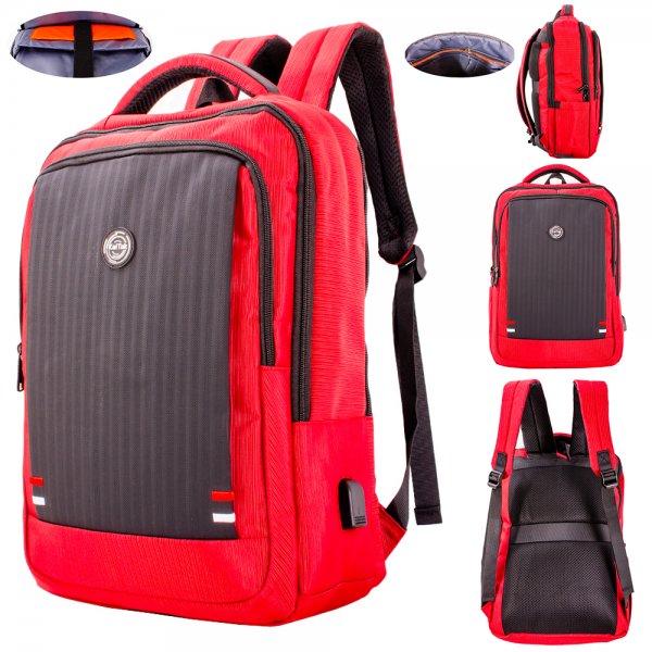 2655 RED/BLACK 18'' PINSTRIPE POLYESTER BACKPACK W/PU PATTERN