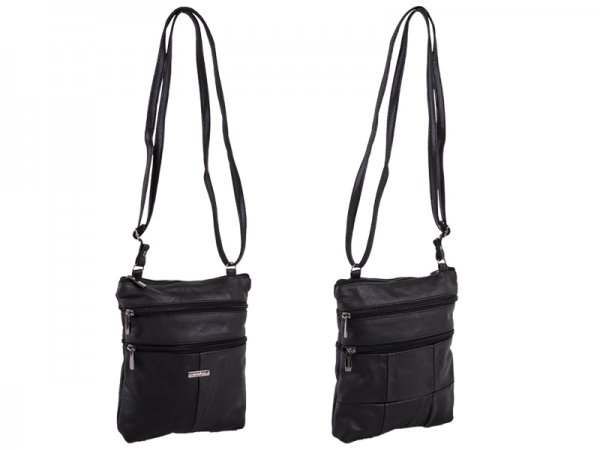 3738 BLACK Cow Hide Bag Top Zip + 4 Zips