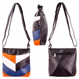 5710 BLACK/TAN/NAVY/WHITE PU TOP ZIP X-BODY/SHOULDER BAG