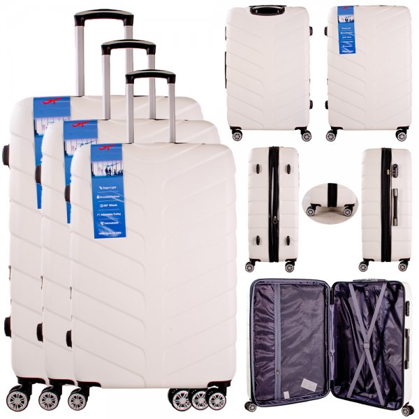 T-HC-25 WHITE SET OF 3 TRAVEL TROLLEY SUITCASE