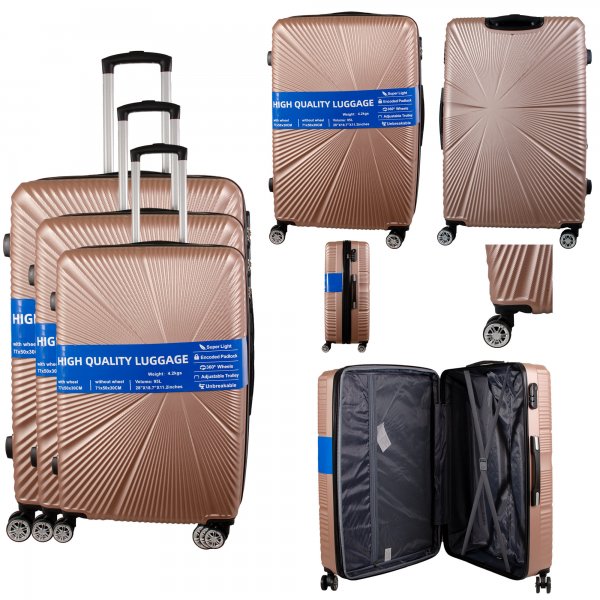 T-HC-29 ROSE GOLD SET OF 3 TRAVEL TROLLEY SUITCASE