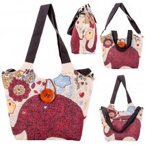 LL-227 BEIGE W/ELEPHANT CANVAS FASHION SHOULDER BAG