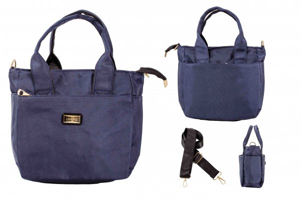 2433 NAVY POLYESTER XTRA TOP ZIP HANDBAG WITH DETACHABLE STRAP