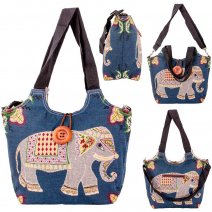 LL-227 DENIM BLUE W/ELEPHANT CANVAS FASHION SHOULDER BAG