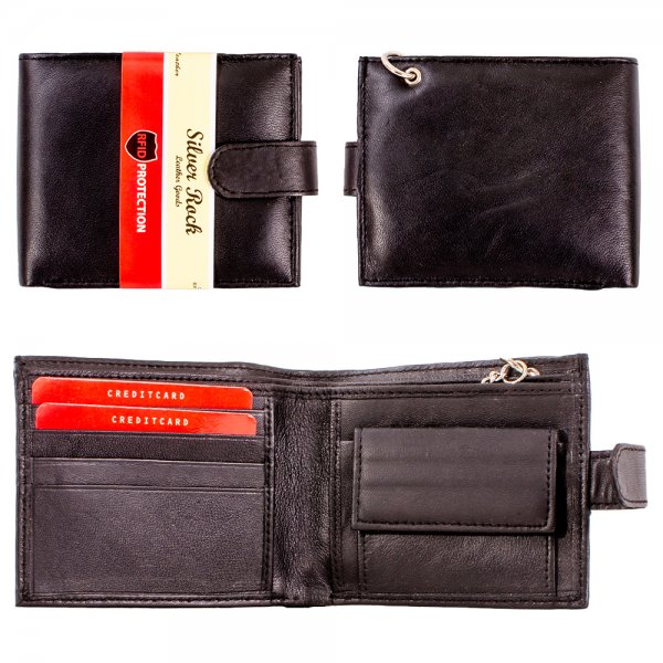 CW3 BLACK RFID LEATHER WALLET WITH CHAIN